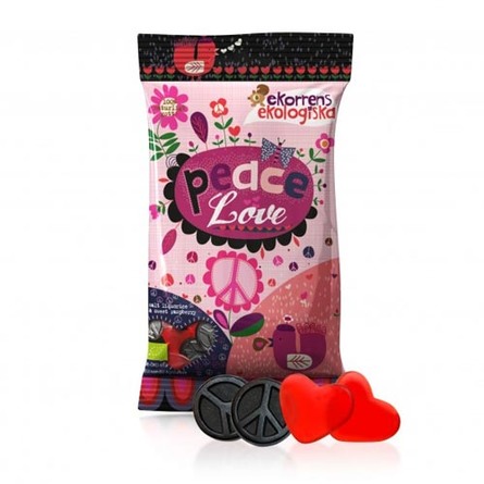 Saltlakrids & hindbærhjerter Ø Peace&Love 80 g