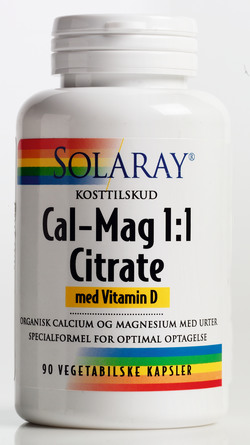 Solaray Cal-Mag 1:1 Citrat med Vitamin D 90 kapsler