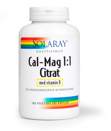Solaray Cal-Mag 1:1 Citrat med Vitamin D 180 kapsler