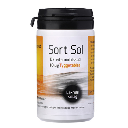 Sort Sol D3 Vitamin 10 µg 90 tyggetabl.