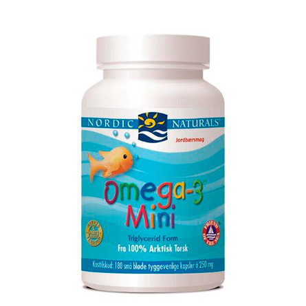 Nordic Naturals Omega 3 mini m. jordbærsmag 180 kap