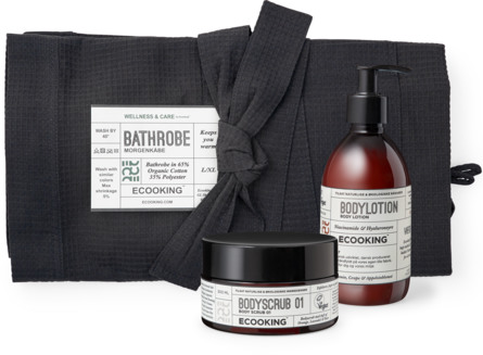 Ecooking Morgenkåbe Mørkegrå og Bodylotion samt Body Scrub Str. L/XL