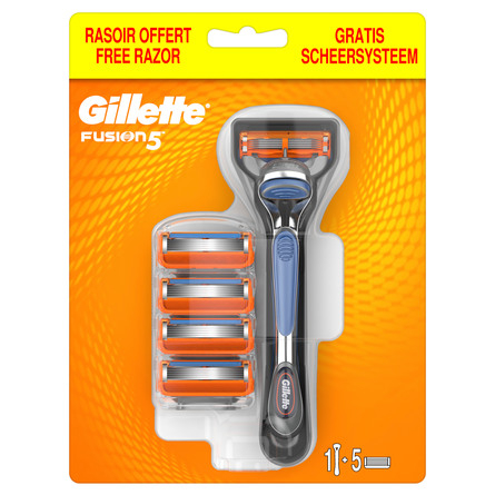 Gillette Fusion5-Barberskraber Til Mænd + 4 Barberblade, Med 5 Antifriktion 4 Barberblade - 5 Antifriktion