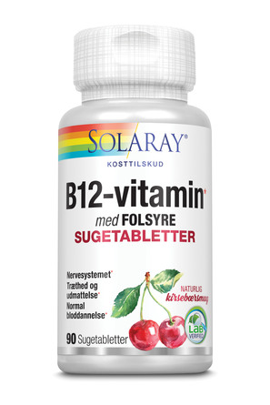 Solaray B12-vitamin med folsyre 90 sugetabletter