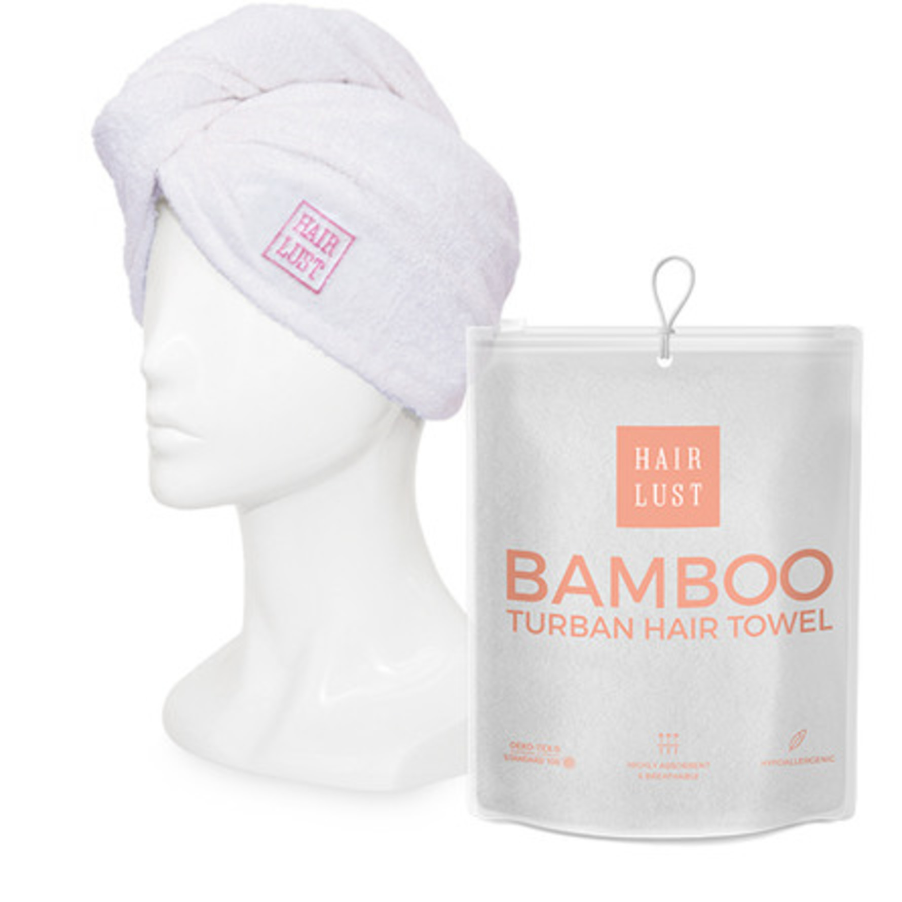HairLust Bamboo Turban Hair Towel Hvid