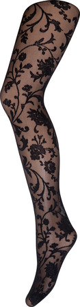 Decoy Strømpebuks 25den Blomstret Mønster Black str. 36-38