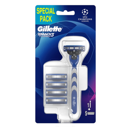Gillette Mach3 Turbo-Barberskraber Til Mænd + 4 Barberblade, Med Barberblad 4 Barberblade