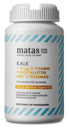Matas Striber Kalk 400 mg+D-vitamin 10 µg 150 tyggetabletter