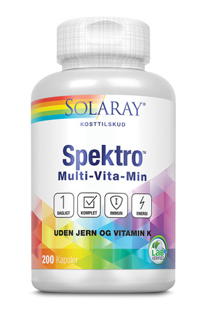 Solaray Spektro Multi-Vita-Min u/jern og vitamin K 200 kaps.