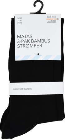 Matas Striber Bambus Strømpe 3-pak, Sort Str. 37/41