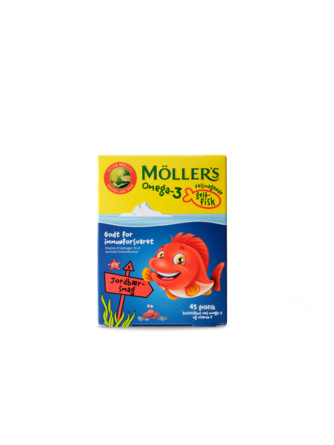 Møllers Tran Omega-3 fisk Jordbær, 45 styk 45 styk