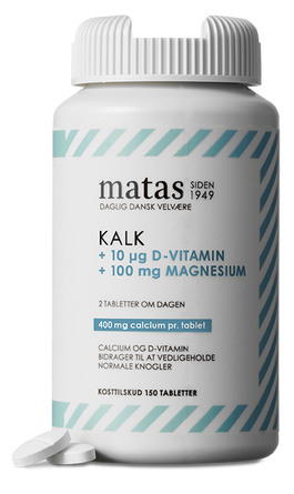 Matas Striber Kalk 400 mg +Magnesium 100 mg +D-vitamin 10 µg 150 tabl