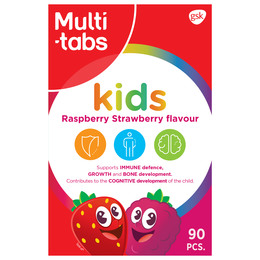 Multi-tabs Kids Tyggetabletter 90 stk Hindbær/Jordbær
