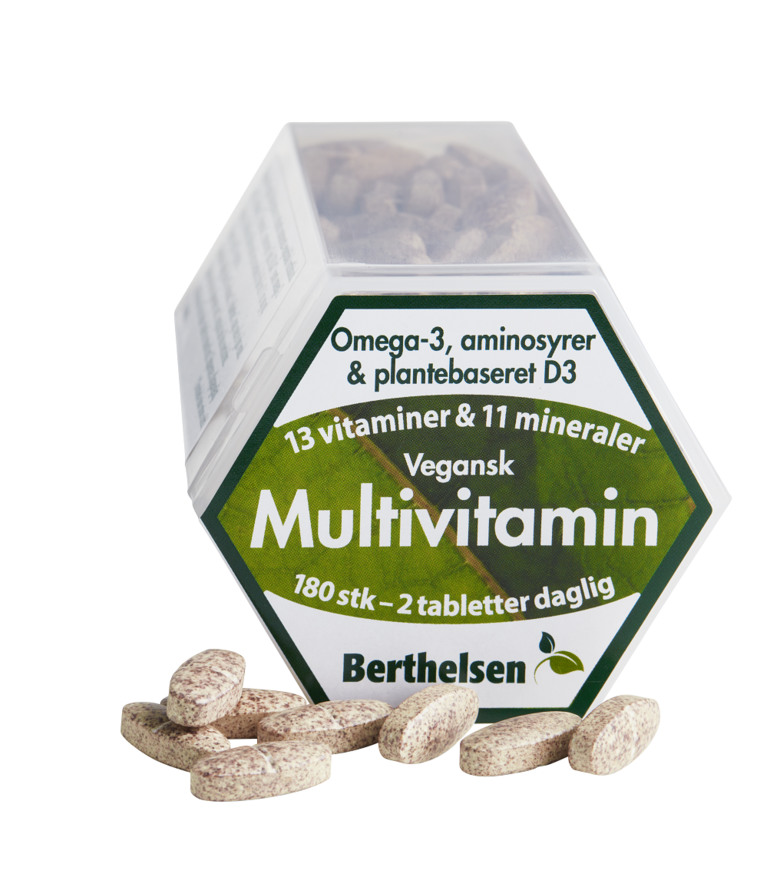 K b Vegansk Multivitamin m Omega 3 180 tabl. fra Berthelsen Matas