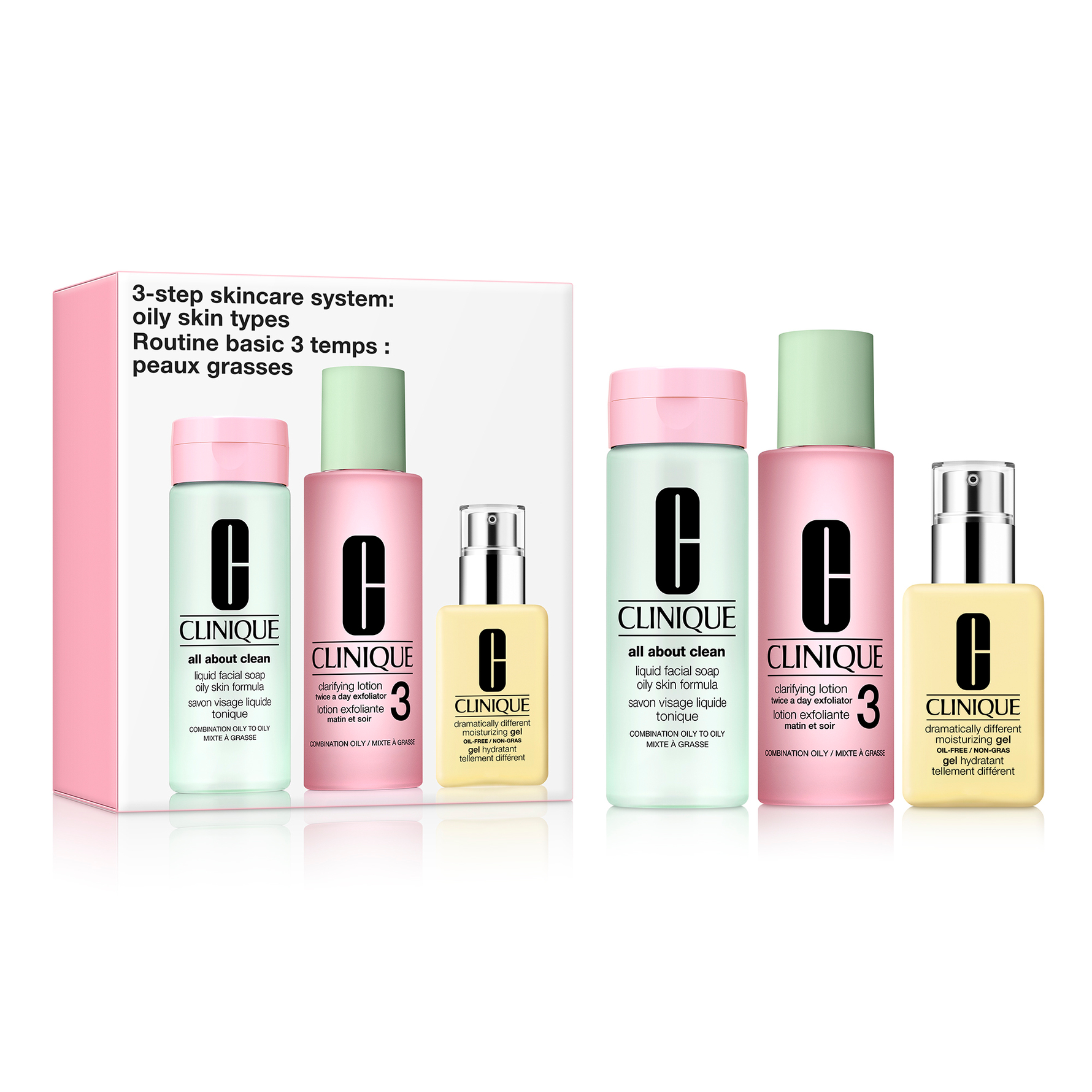 Clinique 3-Step Skincare System Gift Set: Oily Skin Types 200ml + 200ml + 125ml 200ml + 200ml + 125ml
