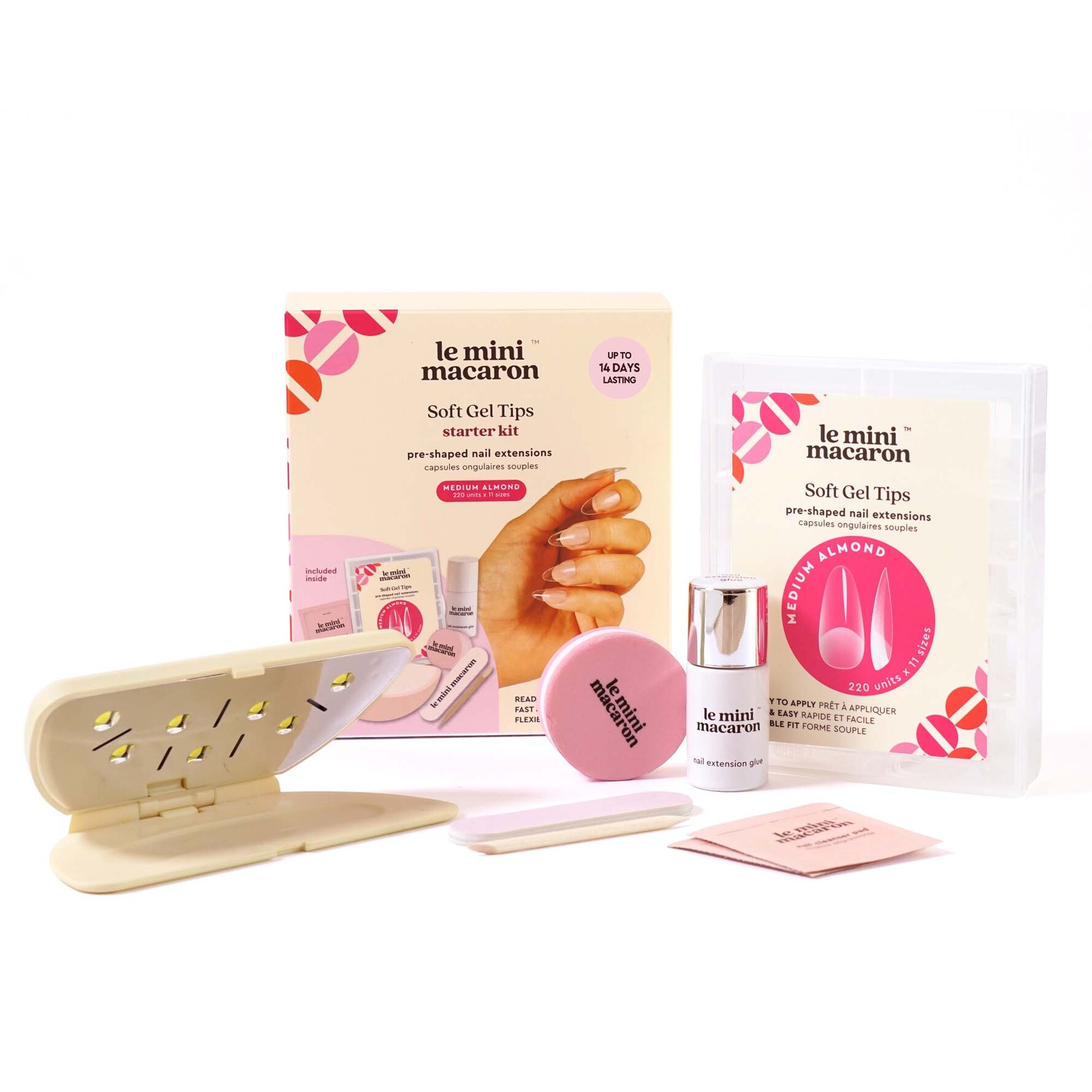 Le Mini Macaron - Soft Nail Tips Starter Kit (Med Ny Led-Lampe) LIM010 - Medium Almond main image 0