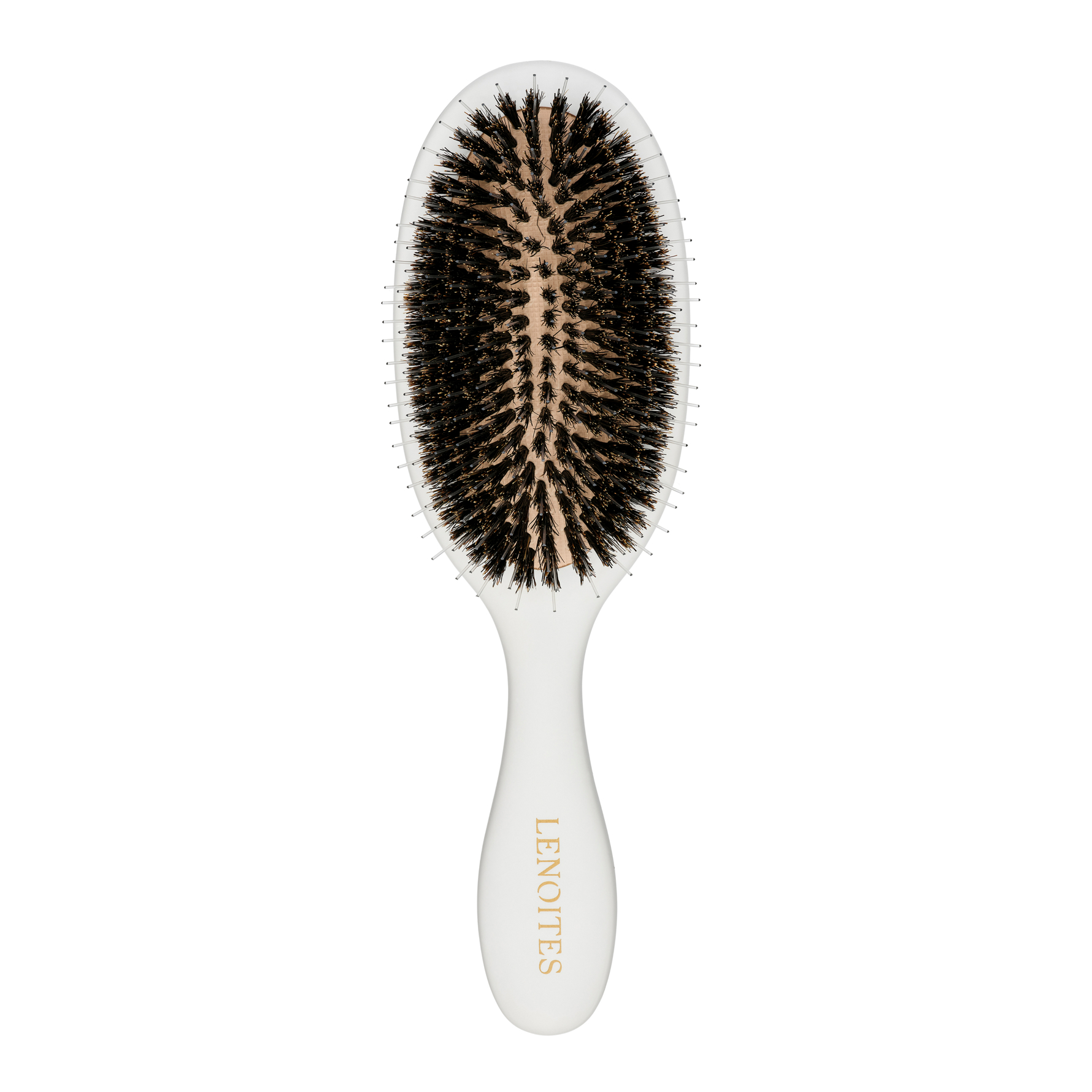 Lenoites Wild Boar Hair Brush with Cleaning Tool White