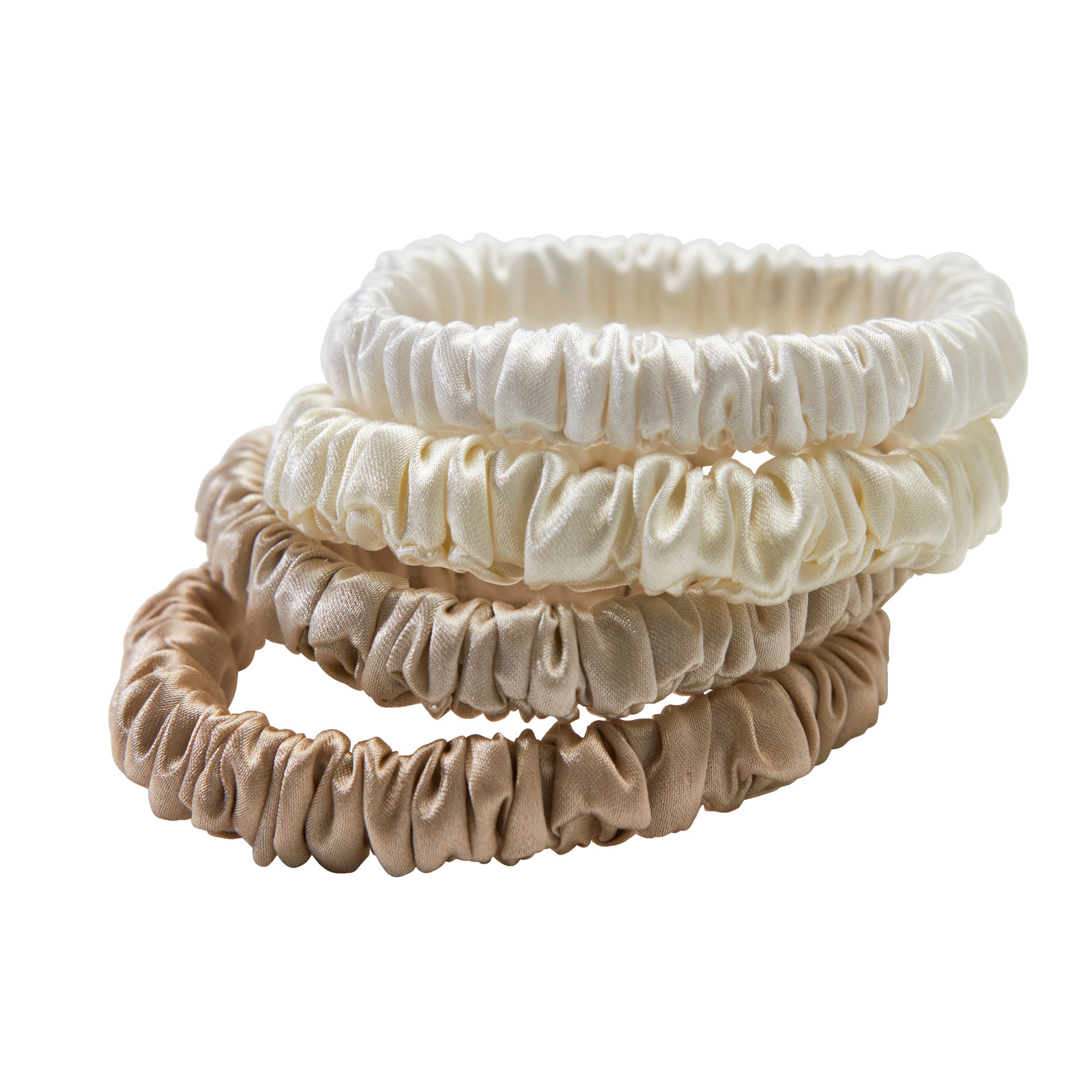 Lenoites Mulberry Silk Skinny Scrunchies White, Cream White, Beige, Light Brown White, Cream White, Beige
