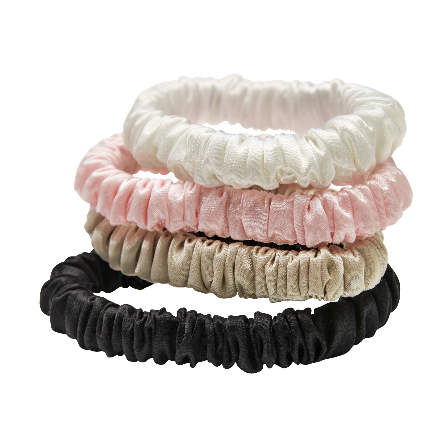 Lenoites Mulberry Silk Skinny Scrunchies White, Pink, Beige, Black White, Pink, Beige
