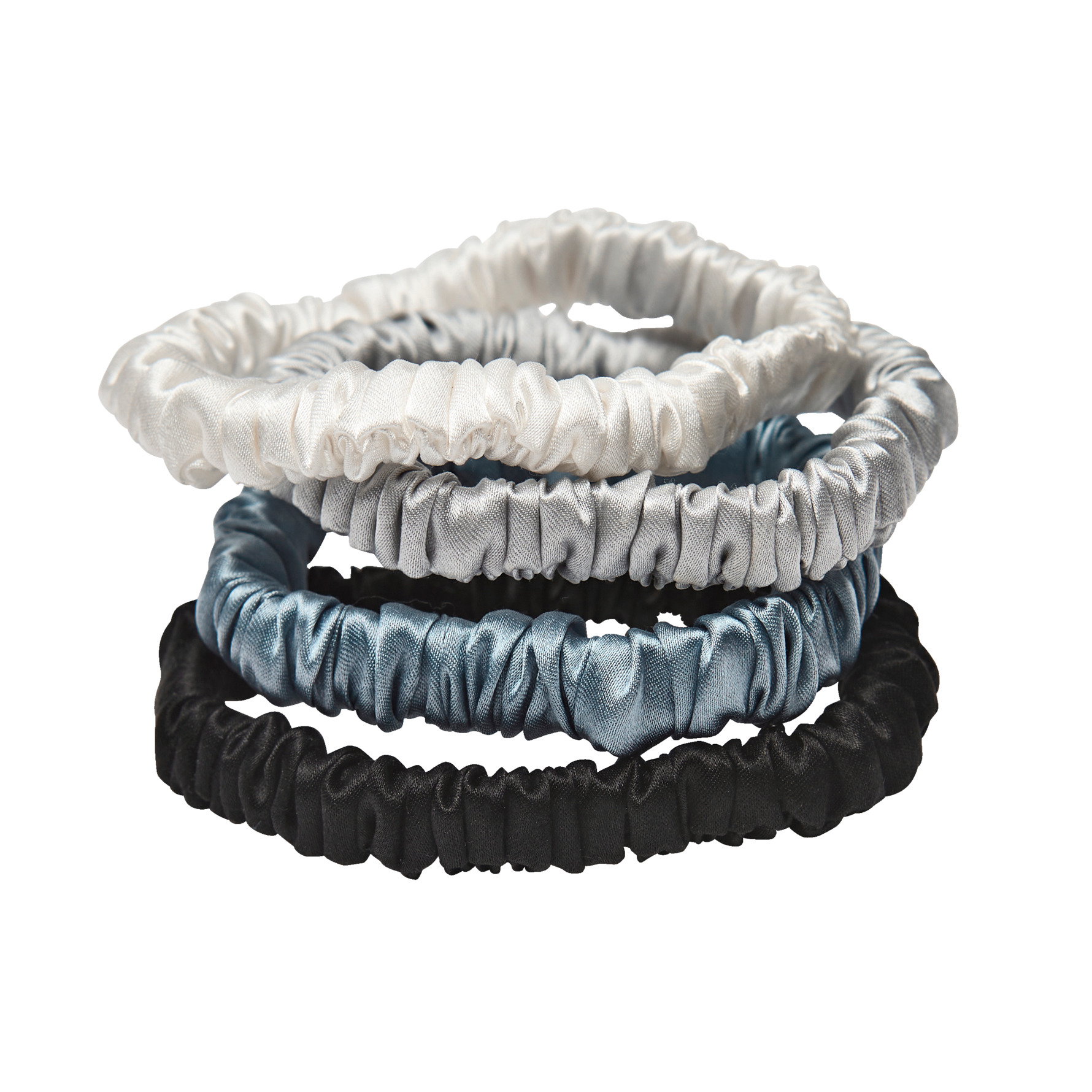 Lenoites Mulberry Silk Skinny Scrunchies White, Light Grey, Blue, Black White, Light Grey, Blue