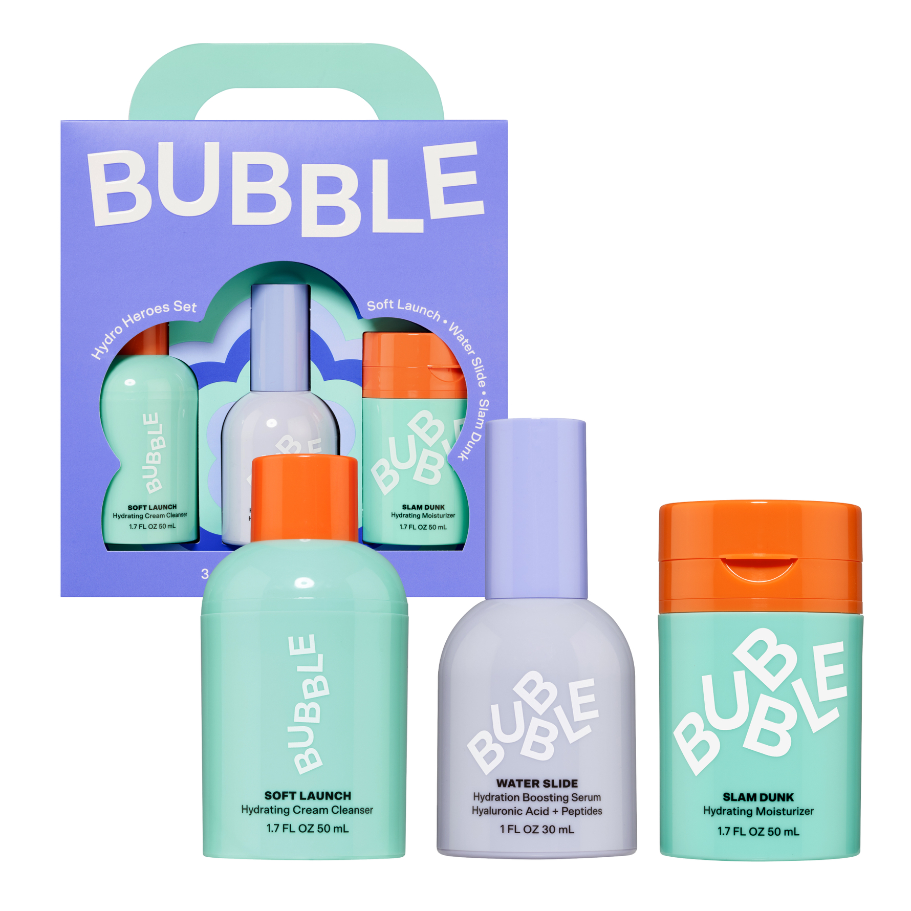 Bubble Hydro Heroes 3-Step Hydration Routine Kit 50 ml, 30 ml, 50 ml 50 ml, 30 ml, 50 ml