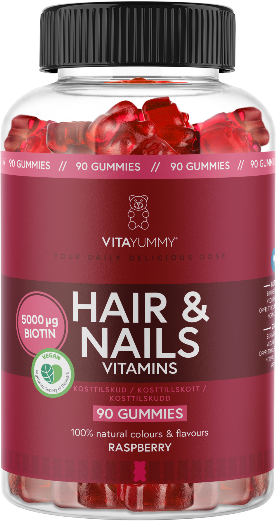 Køb Hair & Nails Raspberry 90 stk fra VitaYummy - Matas