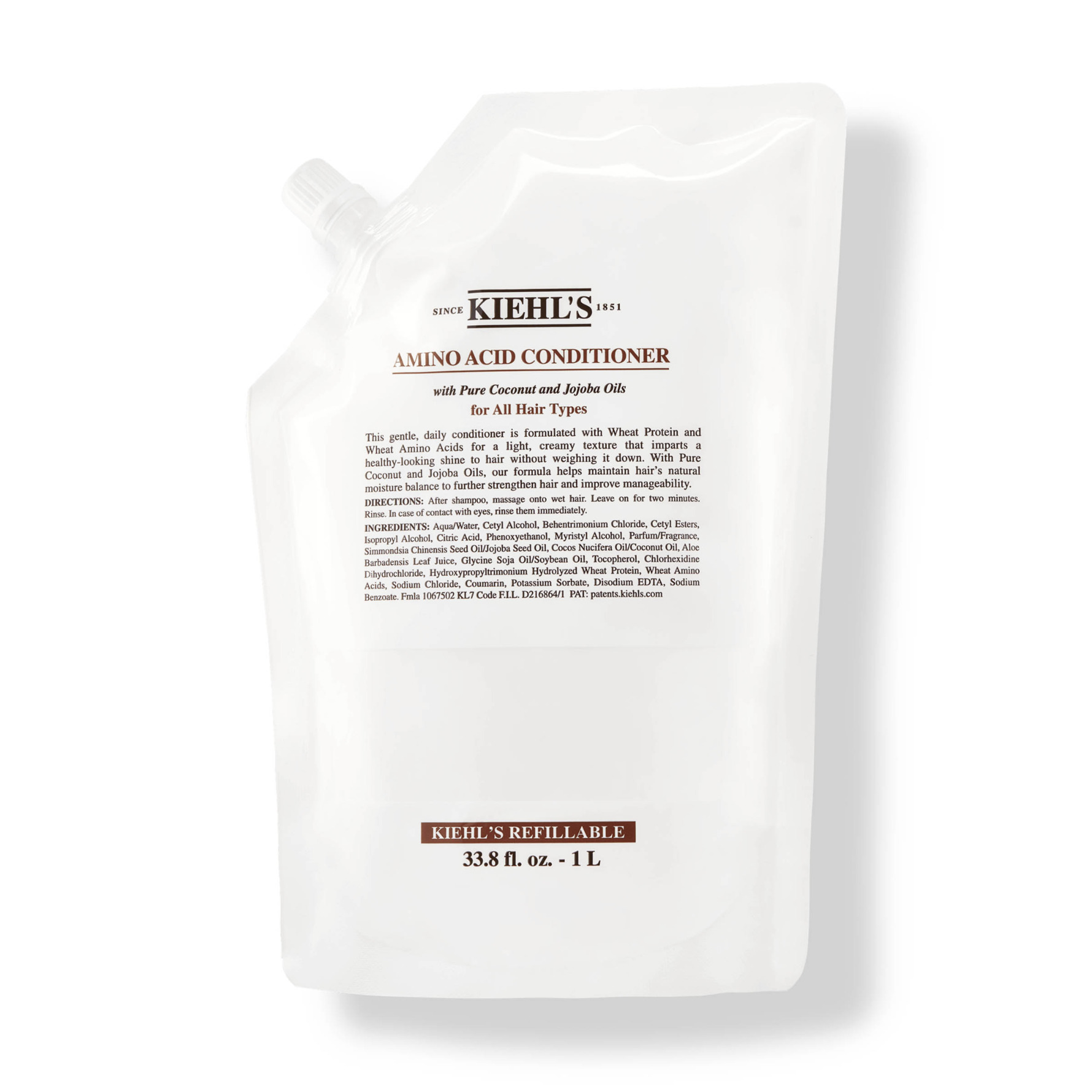 Kiehl’s Amino Acid Conditioner with Pure Coconut Oil Refill Pouch 1000 ml, Refill 1000 ml, Refill