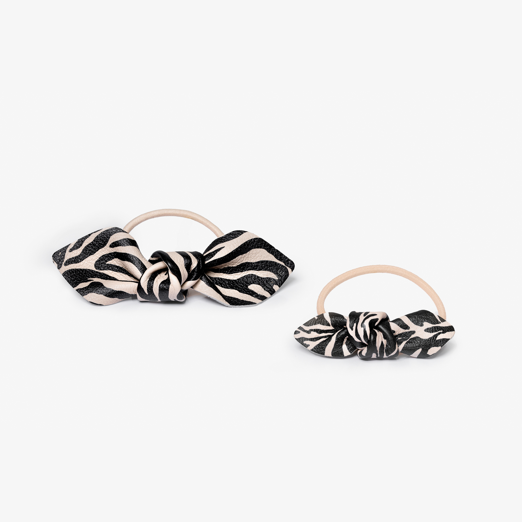 Corinne Corinne Leather Bow Hair Tie Big And Small 2-Pack Zebra Zebra