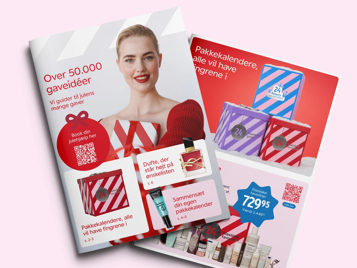 Magasinopslag om julegaveidéer: Over 50.000 gaveidéer, guides, pakkekalendere og dufte. Tilbyder hjælp til juleindkøb.