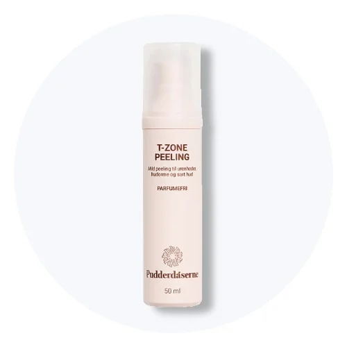 Pudderdåserne T-Zone Peeling, 50 ml. Mild peeling til urenheder, hudorme og sart hud. Parfumefri.