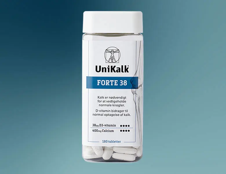 Her ses et UniKalk produkt på en blå baggrund.