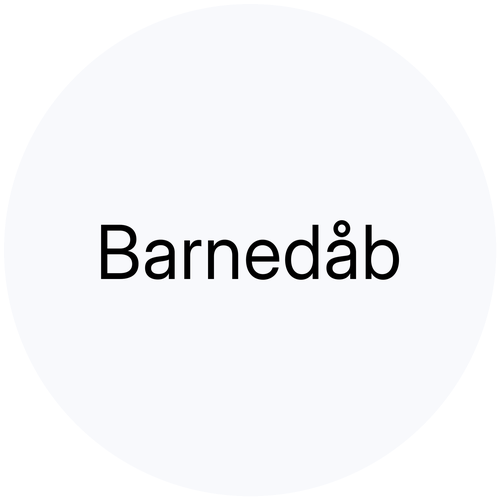 Barnedåb sort tekst i lysegrå boble