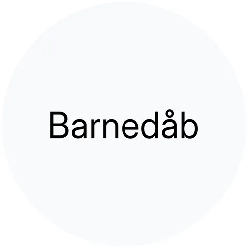 Barnedåb sort tekst i lysegrå boble
