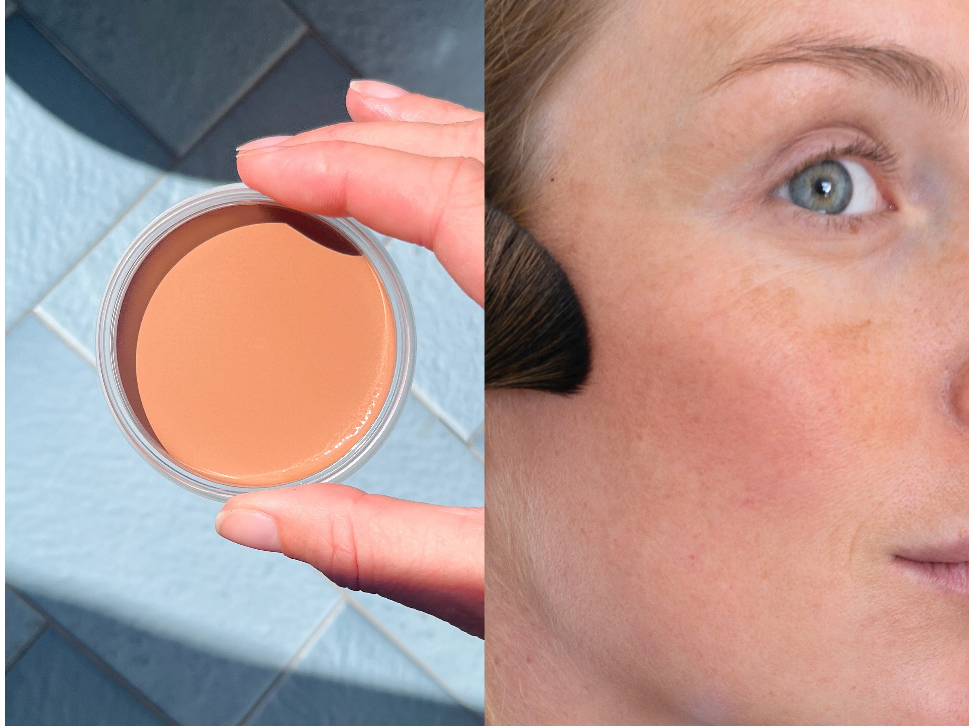 cream bronzer i hånd og på hud