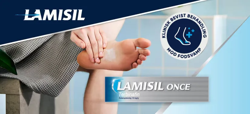 Her ses en kvinde, som bruger et Lamisil produkt.