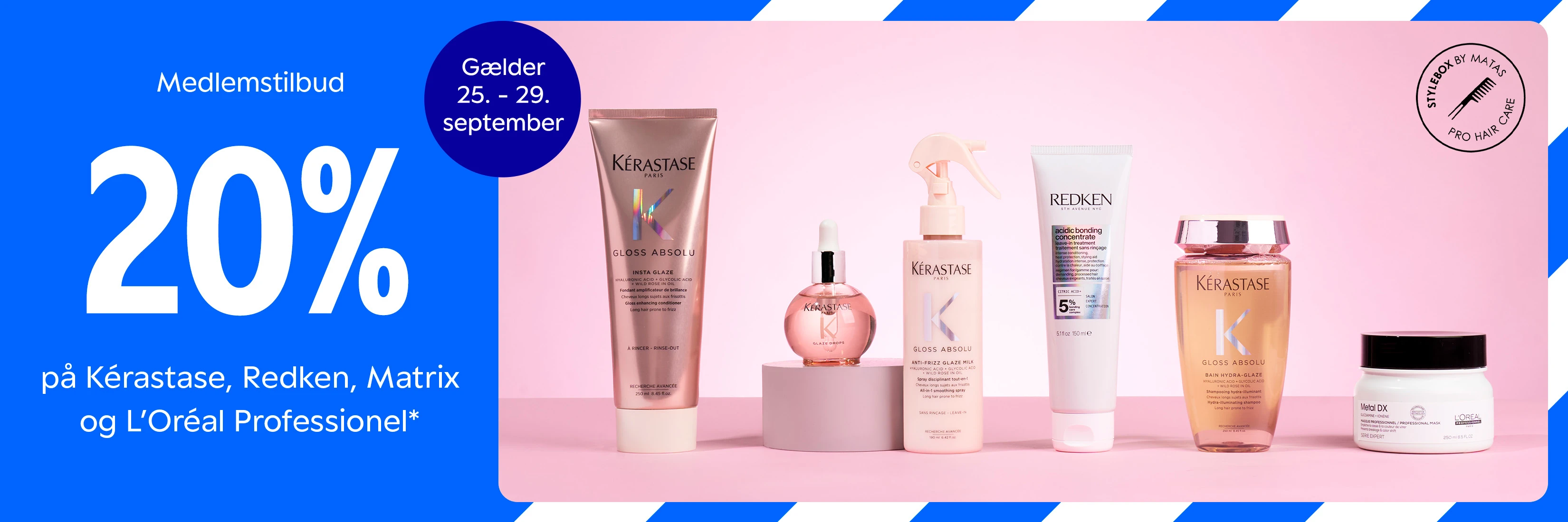 Medlemstilbud: 20% på Kérastase, Redken, Matrix og L'Oréal Professionnel. Gælder 25.-29. september.