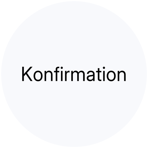 Konfirmation sort tekst i lysegrå boble