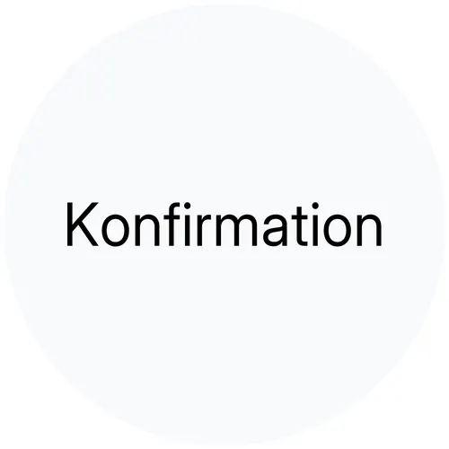 Konfirmation sort tekst i lysegrå boble