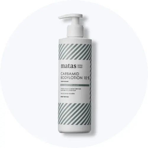 Her ses en bodylotion fra Matas Striber på en lys baggrund.