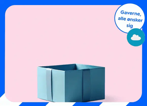 Ønskeskyen favoritter GIF med produkter op ad blå kasse