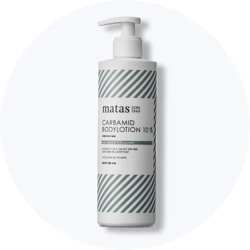 Matas Carbamid Bodylotion 10% i hvid 200 ml pumpeflaske, til meget tør hud, uden parfume.