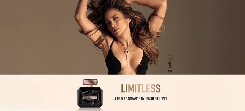 Her ses Jennifer Lopez samt en af sine produkter.