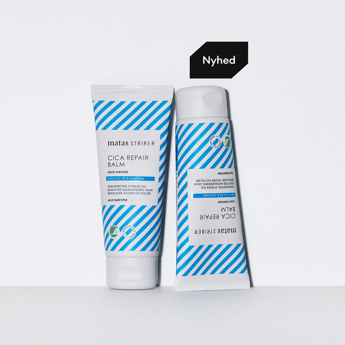 Nyhed: Matas Striber Cica Repair Balm i tube og flaske. Uden parfume, med cica, B5 & ceramider. Til alle hudtyper.