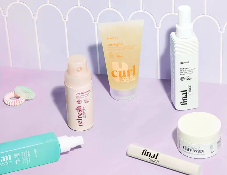 Her ses Hairlust produkter på lilla klinker.