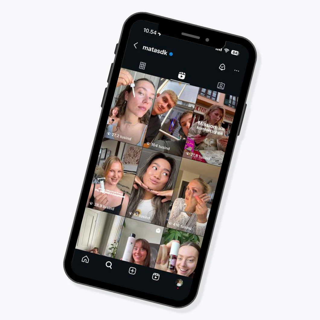 Her ses en mobil, som er inde på matas.dk instagram.