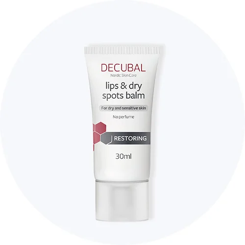 Decubal Nordic Skin Care Lips & Dry Spots Balm, 30 ml, til tør og sensitiv hud, uden parfume, genopbyggende.