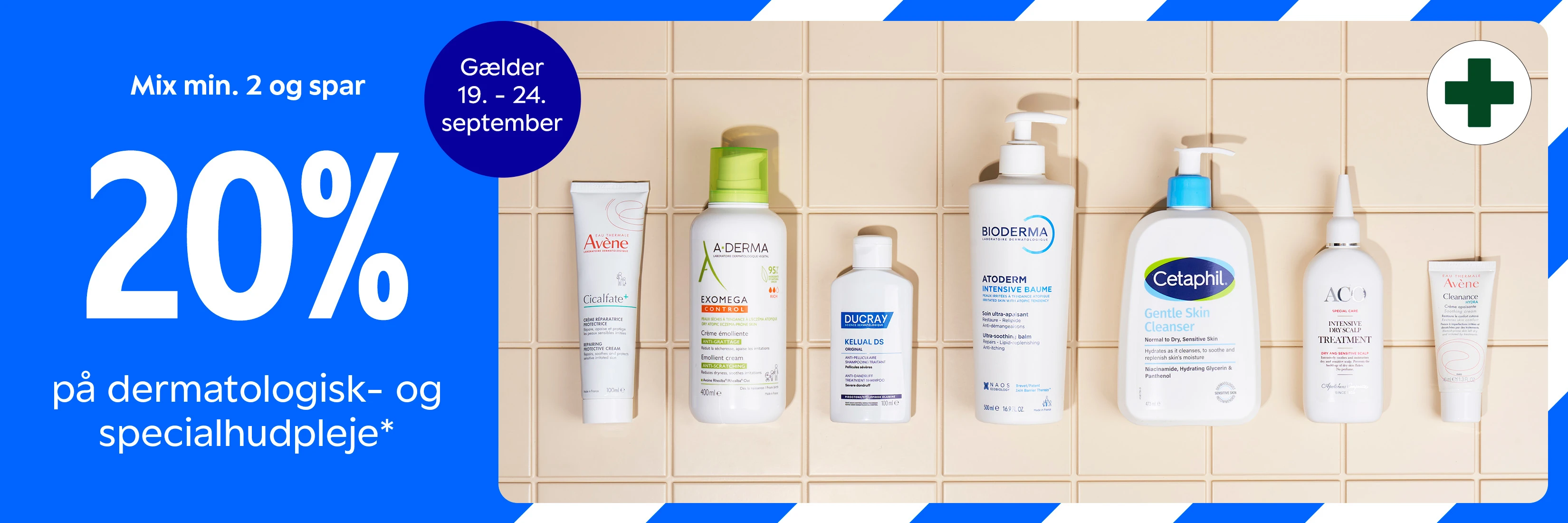 Mix min. 2 og spar 20% på dermatologisk- og specialhudpleje. Gælder 19.-24. september.