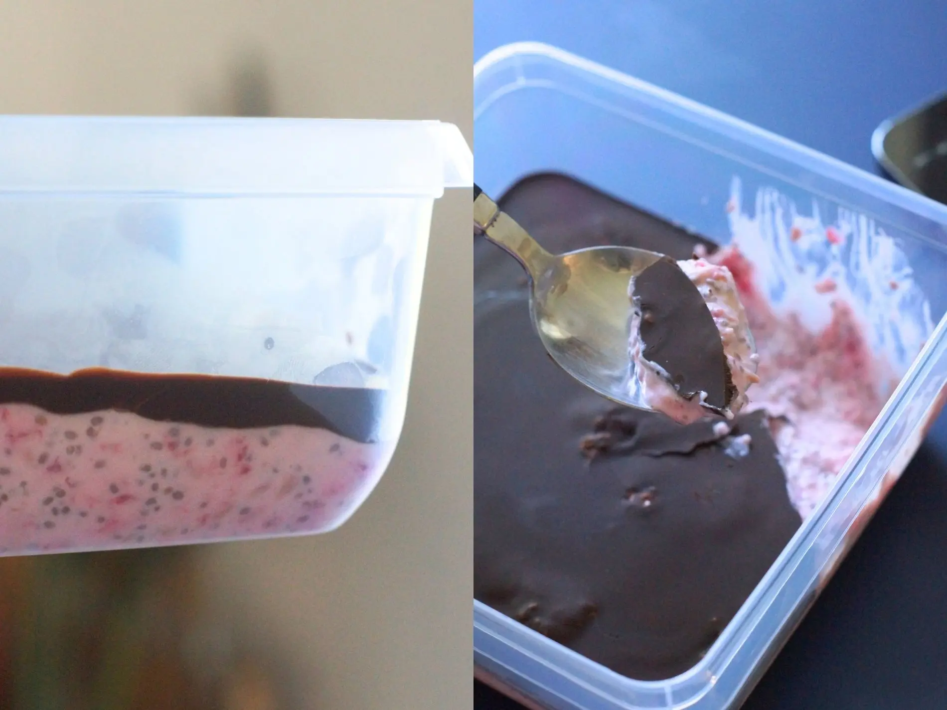 Dessert med chia, hindbær og chokolade