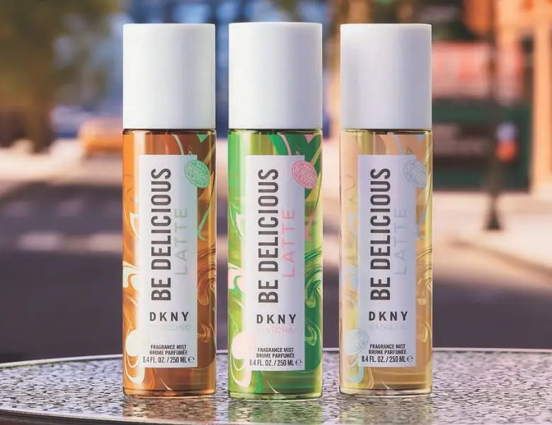 Tre flasker DKNY Be Delicious Latte duftmist: Pistacie, Matcha og Vanilje.