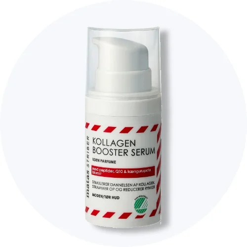 Matas Striber Kollagen Booster Serum til moden/tør hud. Uden parfume, indeholder peptider og Q10.
